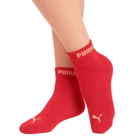 Puma skarpetki damskie 3-PAK za kostkę bawełna róż/czerwony/biały