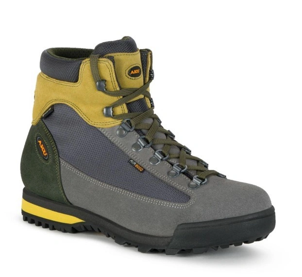 Aku buty sportowe trekkingowe męskie Slope GTX skórzane za kostkę szare żołte